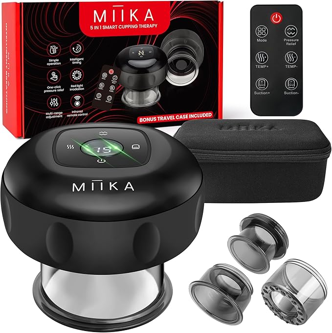 MIIKA Electric Cupping Therapy Set with Remote Control Travel Case Smart Massager for Massage Red Light &amp Heated Suction Cups for Body Relaxation