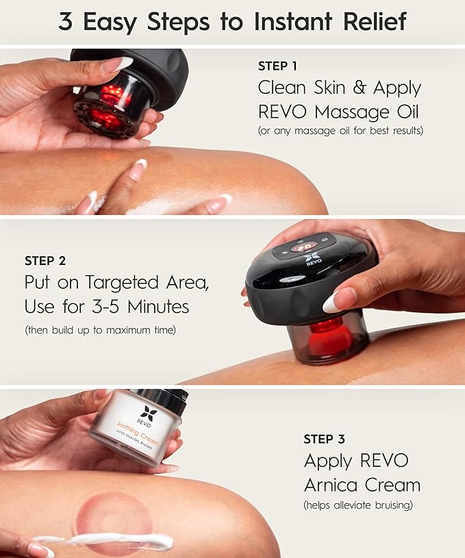 REVO The Original 4-in-1 Smart Cupping Therapy Massager Red Light Therapy for Targeted Pain Relief Knots Aches Muscle Soreness Circulation &amp Tighter Skin Portable Cupping Kit