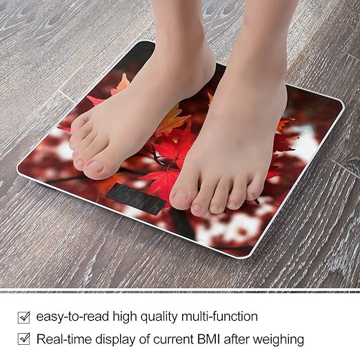 Autumn Fall Red Maple Leaves Smart Scale for Body Weight Accurate Bathroom Scale with LED Display Digital Weight Scales Weighing Machine High Precision Scales for Bath Home