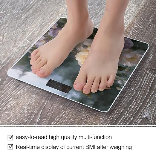 Floral Fantasy Weight ScaleClear LED Display Bathroom Digital Weighing ScaleTempered Glass Digital Bathroom Scale for Body Weight Capacity Up to 400 Lbs