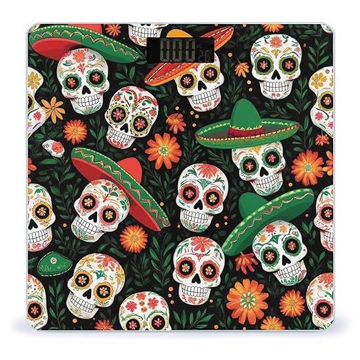 Men's Smart Scale for Body Weight Digital Bathroom Weighing Scale Automatic Switch Energy Saving Scale Mexican Hat Twigs Flowers Day Dead Sugar Skulls