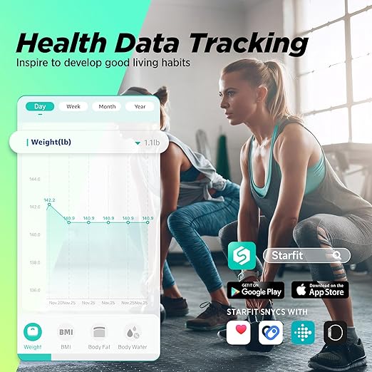 Runstar Scale for Body Weight and Fat BMI Muscle Mass to 28 Measurements FSA&ampHSA Eligible Digital Bathroom Scales 8-Electrode with Voice Prompt High Accurate Bluetooth Weight Scale