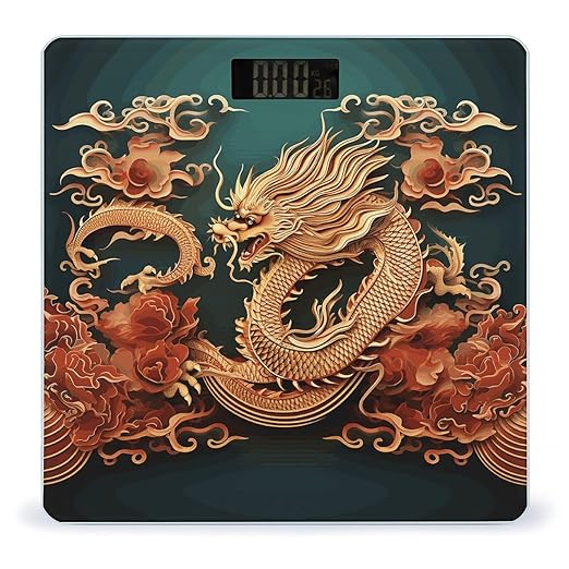 Digital Bathroom Scale for Body Weight Scale with Bright LCD Display High Accuracy Step-On Technology Auto On/Off Dragon Chinese Background Digital Scales 400 Lbs /180kg