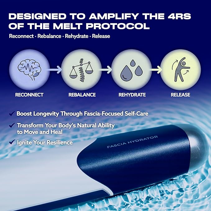 MELT Method Fascia Hydrator – Vibration Therapy Tool for Lymphatic Flow &amp Tension Relief – 6 Treatment Surfaces &amp 4 Calibrated Vibration Settings – Gentle Fascia Release &amp Hydration Suppor