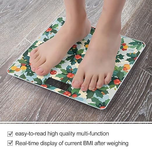 Herry Tree Pattern Bathroom Scale for Body Weight Bathroom Weighing Scales with Back Lit LED Display Sturdy Tempered Glass Body Weight Bathroom Scale 400lb Weighing