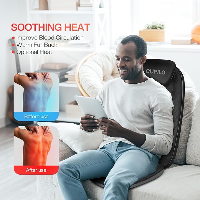 Back Massager for Pain Relief Deep Tissue - Shiatsu Back Massager with Heat for Chair Massage Chair Pad Back Support Inflatable Flap Chair Massage Seat Cushion Gifts for Men Dad