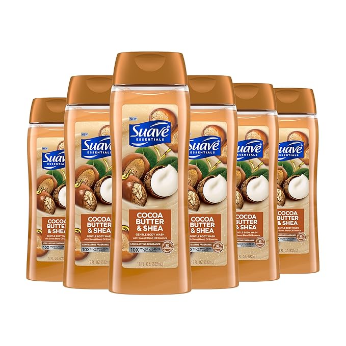 Suave Body Wash Bundle - Cocoa Butter &amp Shea and Ocean Breeze Scents 18 Oz Packs of 6