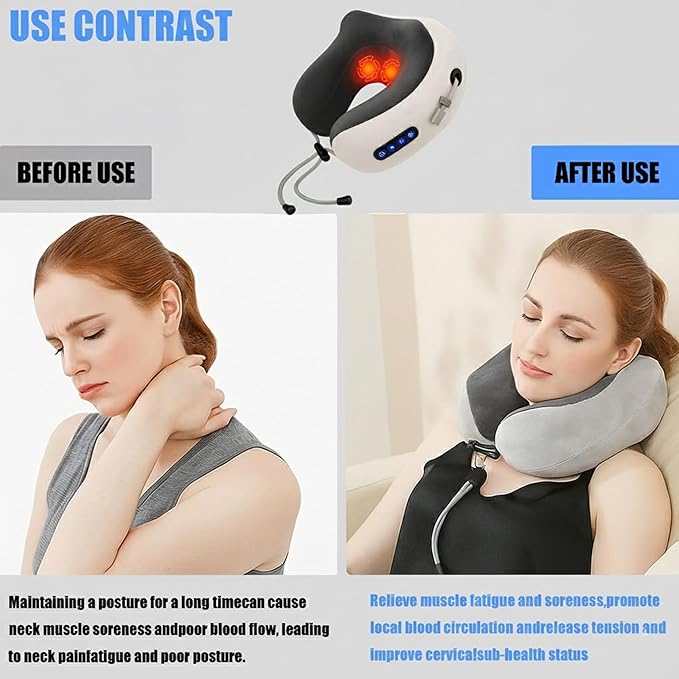 Portable Heated Neck Pillow Massager Rechargeable Electric Cushion with Vibration &amp Warm Compress for Pain Relief Comfort &amp Relaxation – Ideal Gift for Loved Ones (Brown)