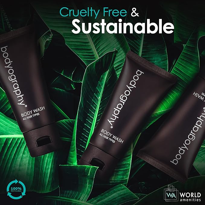 World Amenities - Bodyography - Bulk Body Wash | 300 Count 1.4oz | Lavender Peppermint Mini Travel Size Toiletries (100% Recyclable Tube with Flip Top Cap) Hotel Amenities.