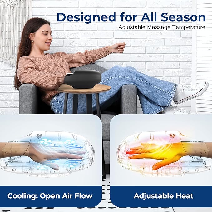 SereneLife Electric Hand Massager with Heat and Compression – Kneading Massage 6 Modes 6 Intensity Levels 3 Timer Settings for Relaxation &amp Stress Relief Black Open Hand