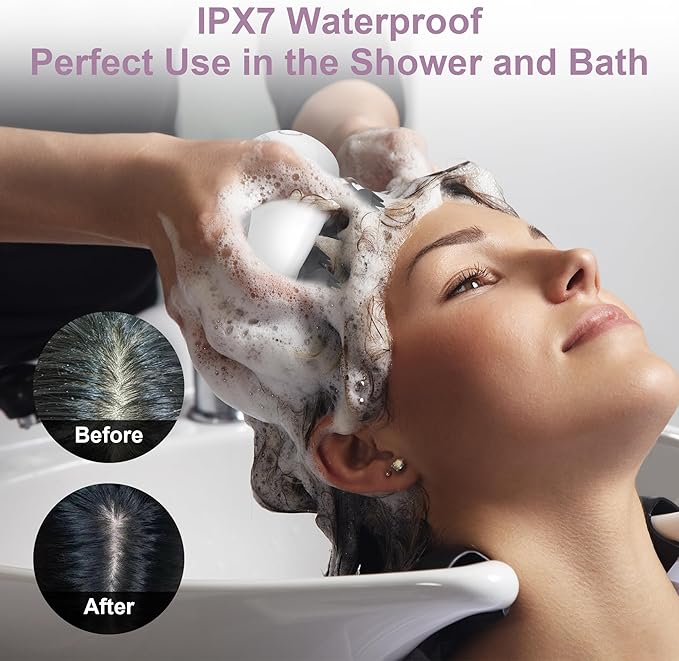 Electric Scalp Massager Portable Head Stress RelaxIPX7 Waterproof Rechargeable Head Massager Scalp Stress Relax Body for Deep Cleansing Relief Hair Growth (Silver)