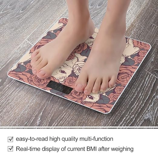 Rose Cat Scale for Body Weight Highly Accurate Digital Bathroom Scale Sturdy Tempered Glass Weighing Scales with LCD Display Fashion Body Fat Smart Scales 400lb