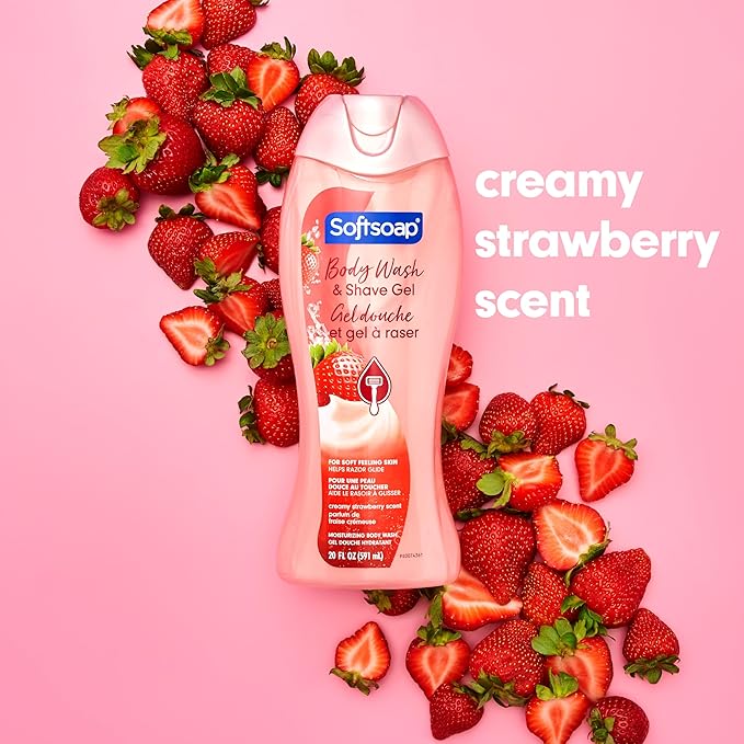 Softsoap Moisturizing Body Wash and Shave Gel Creamy Strawberry Scent 20 fl oz Bottle (Pack of 4)