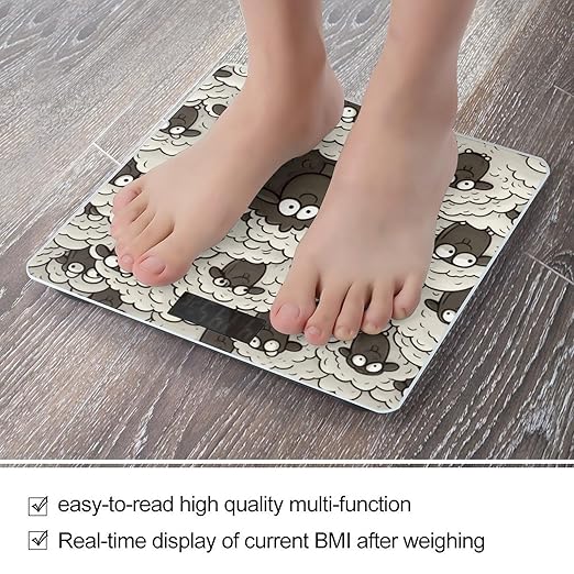 Digital Bathroom Scale for Body Weight Scale with Bright LCD Display High Accuracy Step-On Technology Auto On/Off Cartoon Black White Sheep Digital Scales 400 Lbs /180kg