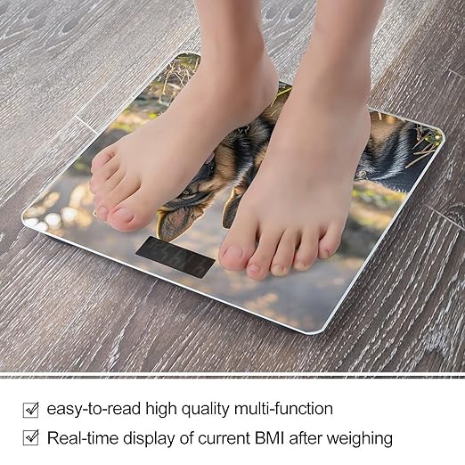 German Shepherd Dog Lovers Bathroom Scale Automatic Power On/Off Body Scales LCD Backlight Display Square Digital Scale Rounded Corners Bathroom Scales for Home Bedrooms