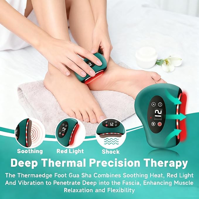 Foot Scraper Plantar Fasciitis 12 Massage Levels and 12 Heat Levels Red Light Heated Gua Sha Device for Plantar Fasciitis 4-in-1 Vibration Device for Muscle Care (White)