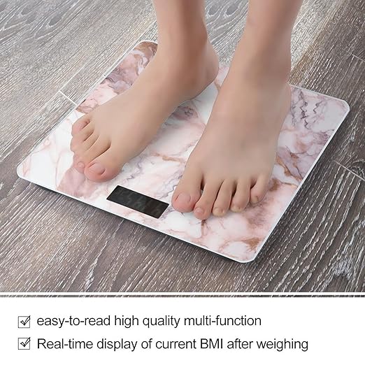 Pink White Marble PatternScale for Body Weight with LCD High Precision Weighing Scales Fashion Sturdy Tempered Glass Weight Scales Easy-to-Read Digital Bathroom Scale for Daily 400lb