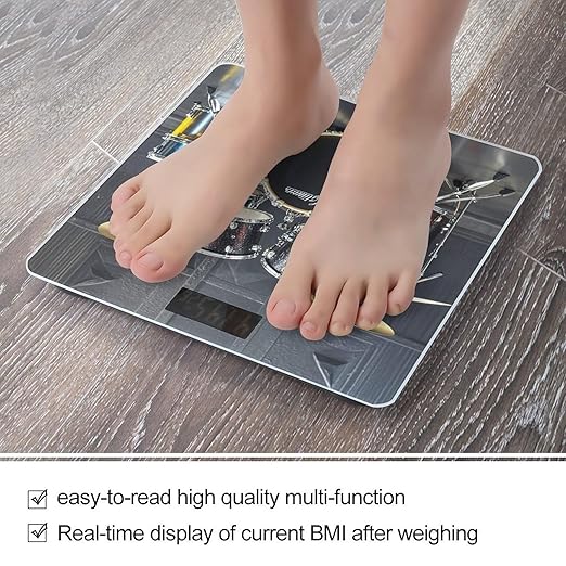 Cool Drum Set Bathroom Scale Automatic Power On/Off Body Scales LCD Backlight Display Square Digital Scale Rounded Corners Bathroom Scales for Home Bedrooms
