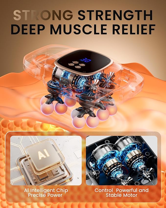 16 Head Massage Gun Deep Tissue Back Massager with 3 Modes &amp 30 ntensity Levels Professional Percussion Muscle Gun for Legs Back Ideal for Home Gym and Office Use Grey