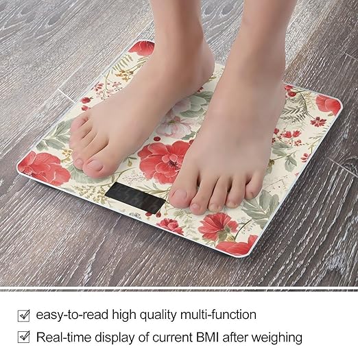 Men's Smart Scale for Body Weight Digital Bathroom Weighing Scale Automatic Switch Energy Saving Scale Floral Chic Flowers Roses Pedals Dots Leaves Buds Spring Season Theme