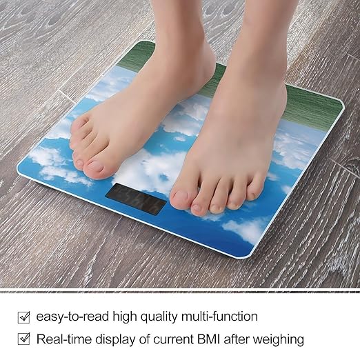 Digital Bathroom Scale for Body Weight Scale with Bright LCD Display High Accuracy Step-On Technology Auto On/Off White Clouds Sky Digital Scales 400 Lbs /180kg