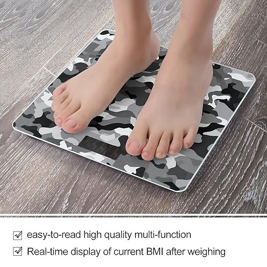 Black Grey White Camo Bathroom Scale Large LCD Backlight Display Digital Scale Rounded Corners Body Scales Automatic Power On/Off Bathroom Scales for Home Bedrooms