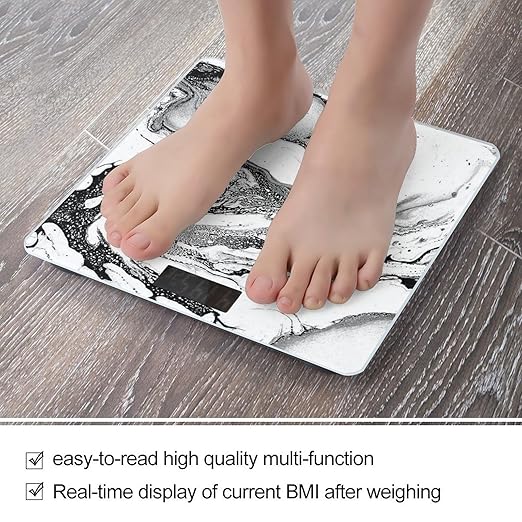 Black and White Marble Scale for Body Weight Digital Bathroom Scale Precision Smart Weighing Scales with Clear LED Display Accurate High Precision Scales Weighing Machine