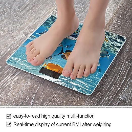 Fish in The Sea Digital Bathroom Scale for Body Weight Weighing Scale with Backlit LCD Display High Precision Measurements &amp Measures Weight Up to 180kg