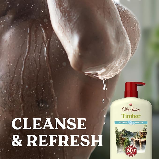 Old Spice Cleansing Body Wash for Men 24/7 Shower Fresh with Lasting Scent Cleanse &amp Refresh Gentle on Skin Vitamin B3 Timber with Sandalwood + Cypress Scent 30 oz (Pack of 4)