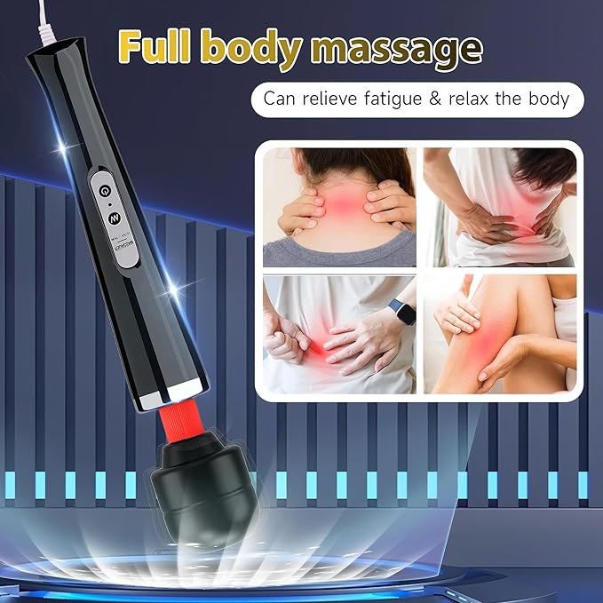 Personal Massage Device - Handheld Vibration Massager - Powerful Wired Wand - Best for Travel - Magic Stress Away - Perfect on Back Legs Hand Pains and Sports Recovery - Black