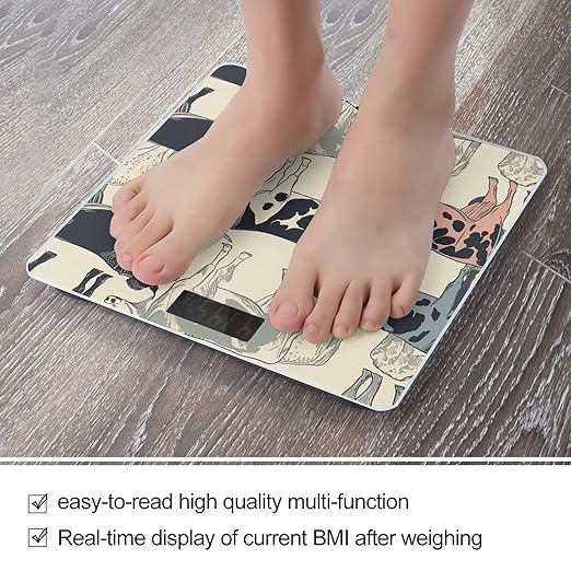 Black White Milk Cow Scale for Body Weight Anti-Slip Tempered Glass Digital Bathroom Scales Clear LCD Display Weighing Scale Safe Rounded Corners Smart Scales