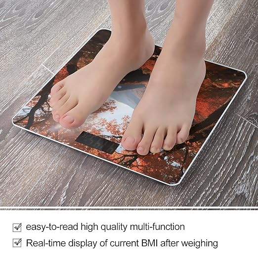 Autumn Red Leaf Valley Scale for Body Weight Sturdy Tempered Glass Weighing Scales with LCD Display Accurate Digital Bathroom Scale Convenient Body Fat Smart Scales Easy Read