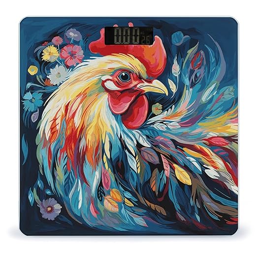 Art Colorful Chicken Scale for Body Weight Anti-Slip Sturdy Tempered Glass Weighing Machine Highly Digital Accurate Bright LCD Bathroom Scale for Household Gift
