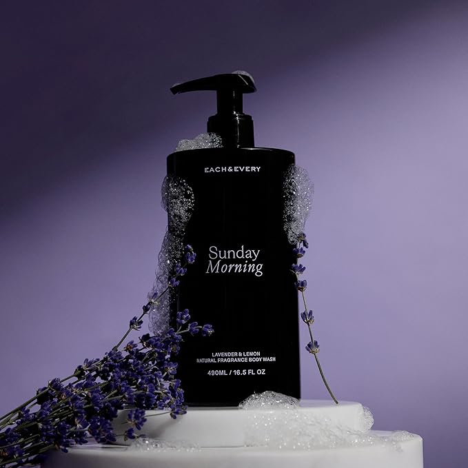 Each &amp Every Body Wash for Women and Men - Skin Feels Hydrated Smooth &amp Soft - Ceramides Lactic Acid AHA &amp Moringa Oil - 100% Natural Fragrance Gel - Sunday Morning Lavender &amp Lemon