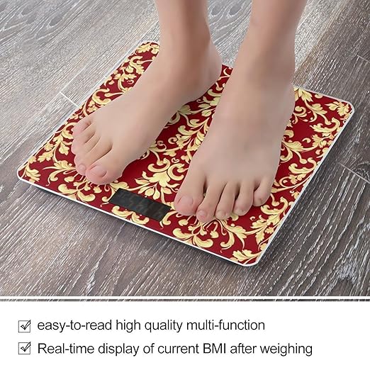 Women's Digital Bathroom Weighing Scale Automatic Switch Energy Saving Scale Smart Scale for Body Weight Flower Red Gold Floral Classy Burgundy Antique