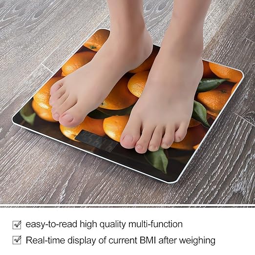 Pile of Oranges Bathroom Scale for Body Weight Bathroom Weighing Scale with Backlit LCD Display Highly Accurate Measures Weight Up to 180kg