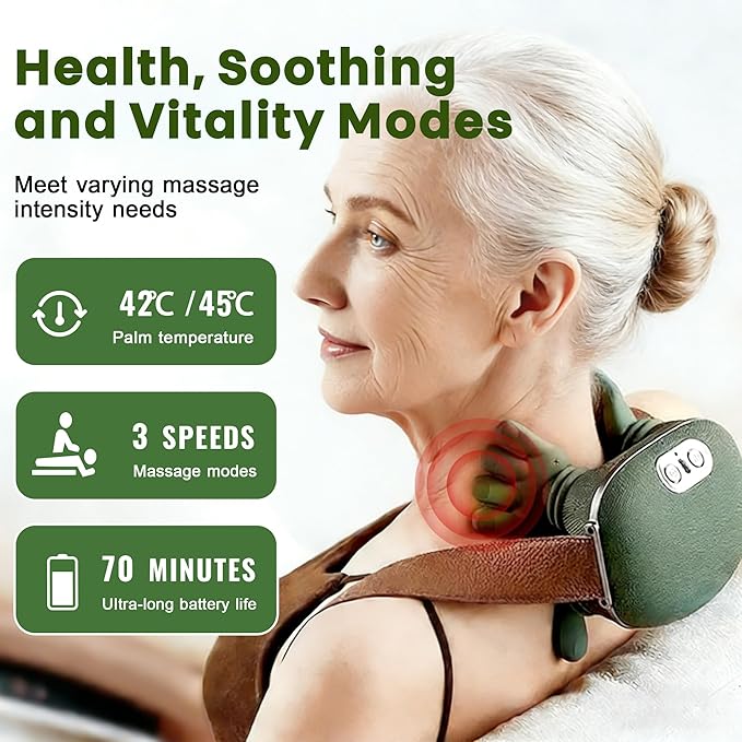 Neck Massager for Pain Relief Deep Tissue 4D Kneading Massage Quiet &amp Portable Lightweight 3-Speed Adjustment Cordless Neck and Shoulder Massager with Heat Electric Hand Massager for Muscle