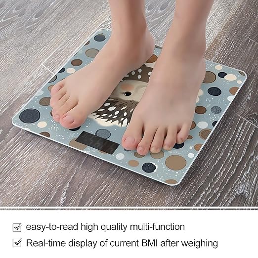 Hedgehog Polkadot Bathroom Scale for Body Weight Bathroom Digital Electronic Weighing Scale with Back Lit LED Display Sturdy Tempered Glass Weight Watchers Scales 400lb