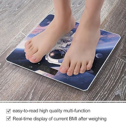 Astronaut in Space Scale for Body Weight Sturdy Tempered Glass Weighing Scales with LCD Display Accurate Digital Bathroom Scale Convenient Body Fat Smart Scales Easy Read