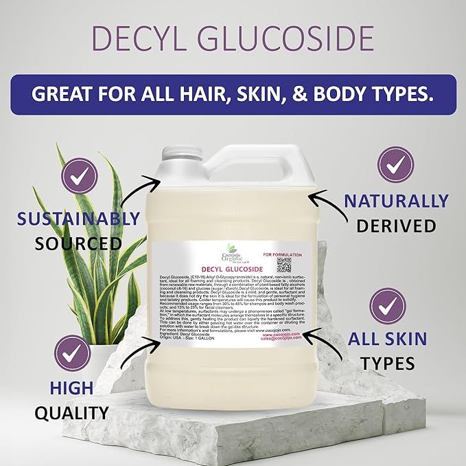 Cocojojo Decyl Glucoside Natural Surfactant - Surfactants for Soap Making Lauryl Glucoside DIY Shower Gel Skin Care Body and Face Wash Plant Derived Natural - 1 Gallon (Pack of 1)