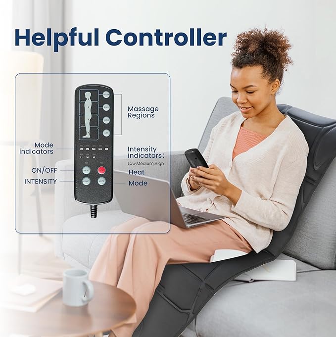 COMFIER Full Body Massage Mat with Heat 10 Vibration Motors 4 Heating Zones 30-Minute Auto Shut-Off Foldable Relaxation Pad for 3 Adjustable Intensity– Vibration Massage Only