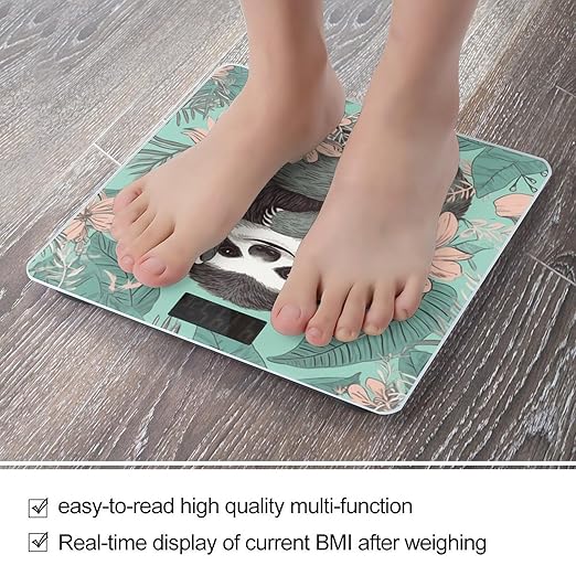 Animal Sloth Mint Green Digital Bathroom Scale for Body Weight Weighing Scale with Backlit LCD Display High Precision Measurements &amp Measures Weight Up to 180kg