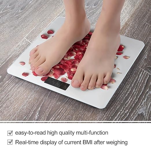 Petals Form Heart Shape Scale for Body Weight Precision Bathroom Weighing Scales with Back Lit LCD Display Sturdy Tempered Glass Body Weight Scales Digital Bathroom Scale 400lb