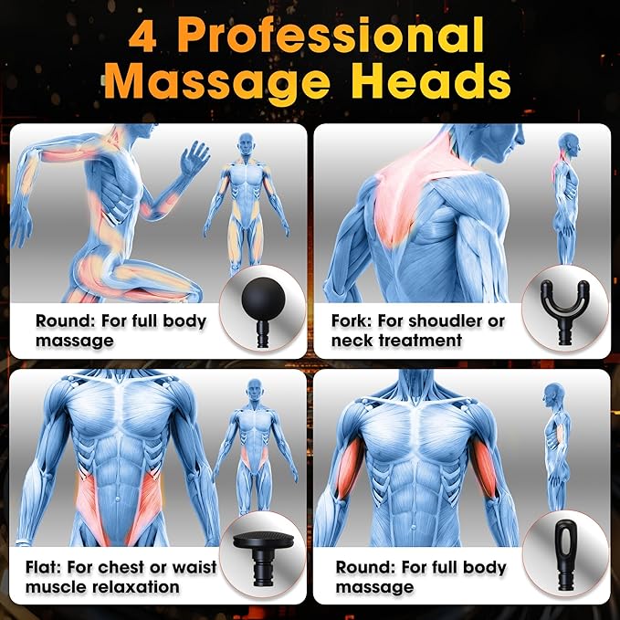 Massage Gun with Upgraded Extension Handle Back Massager for Pain Relief Massage Gun Deep Tissue with 4 Massage Heads Handheld Massager for Neck Shoulders Waist Arm Legs Black