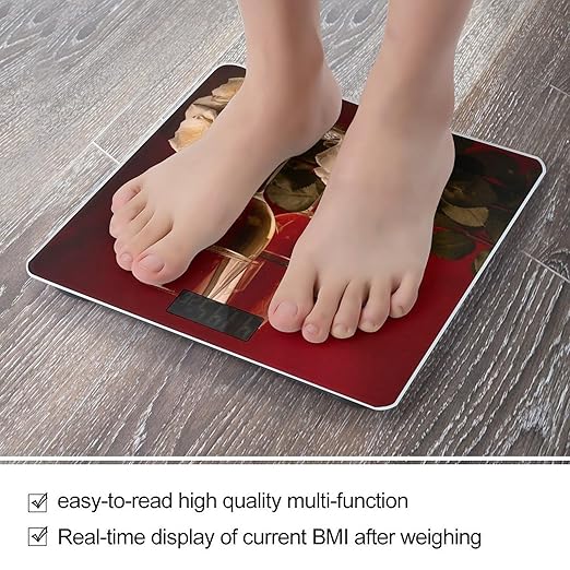 Wine and Roses Bathroom Scale for Body Weight Bathroom Weighing Scale with Backlit LCD Display Highly Accurate Measures Weight Up to 180kg