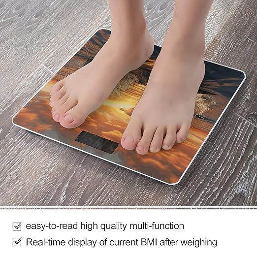 Dolphins Jumping Out of The Water at Sunset Bathroom Scale for Body Weight Bathroom Weighing Scale with Backlit LCD Display Highly Accurate Measures Weight Up to 180kg