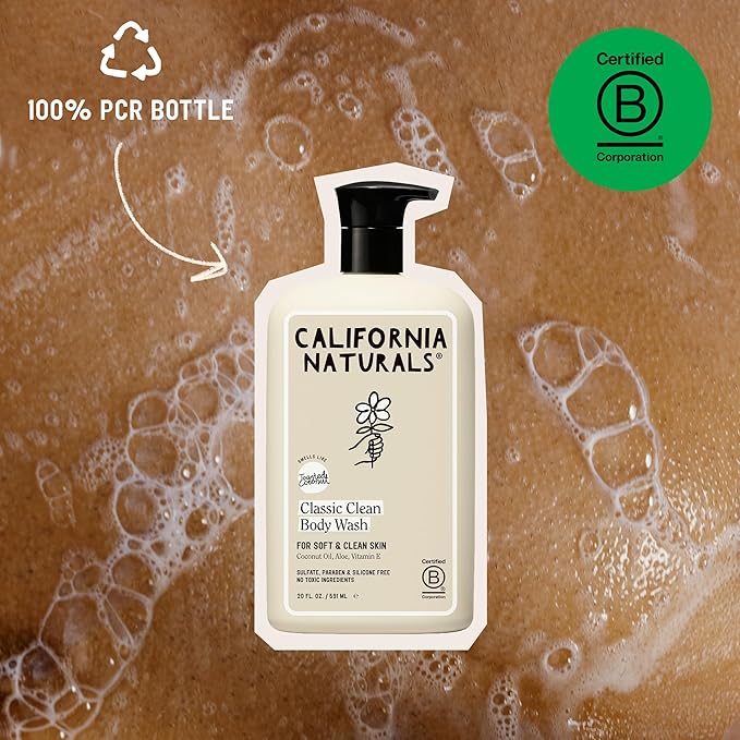 California Naturals Classic Clean Body Wash 2-Pack Daily Cleansing Body Wash for Soft Healthy Skin Naturally Scented Vegan Cruelty Paraben &amp Sulfate Free 20 oz