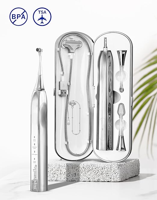 Supersmile Zina45™ Deluxe Sonic Pulse Toothbrush – Rechargeable Electric Brush with Angled Head &amp Travel Case – for Whiter Teeth and Healthier Gums