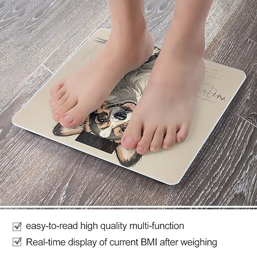 Hand Drawn Sketch Corgi Scale for Body Weight Accurate Digital Bathroom Scale Toughened Glass High Precision Scales Smart Weight Scales with Large LCD Backlight Display Weighing Machine