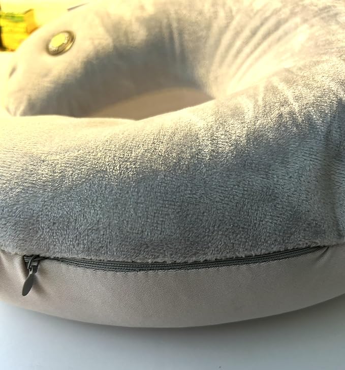 Vibrating Neck Massage Pillow with Ear Plugs Gray Portable Travel Design Includes Ear Protection for Relaxation and Pain Relief